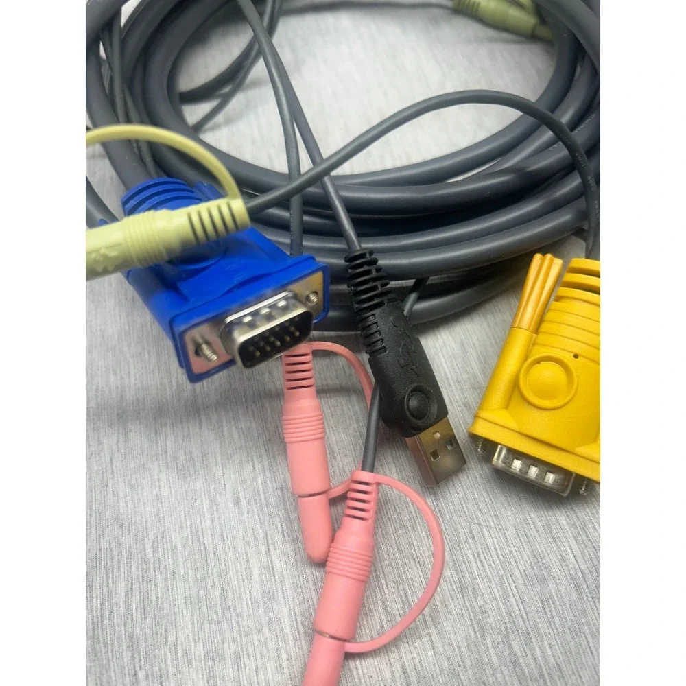 VGA USB 3.5mm Audio KVM Cable‎ Gray with Color Coded Connectors Long Extension